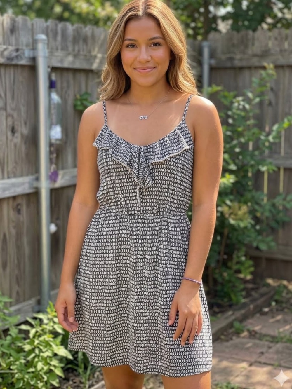 👗Loft Black & White Printed Spaghetti Strap Sundress
